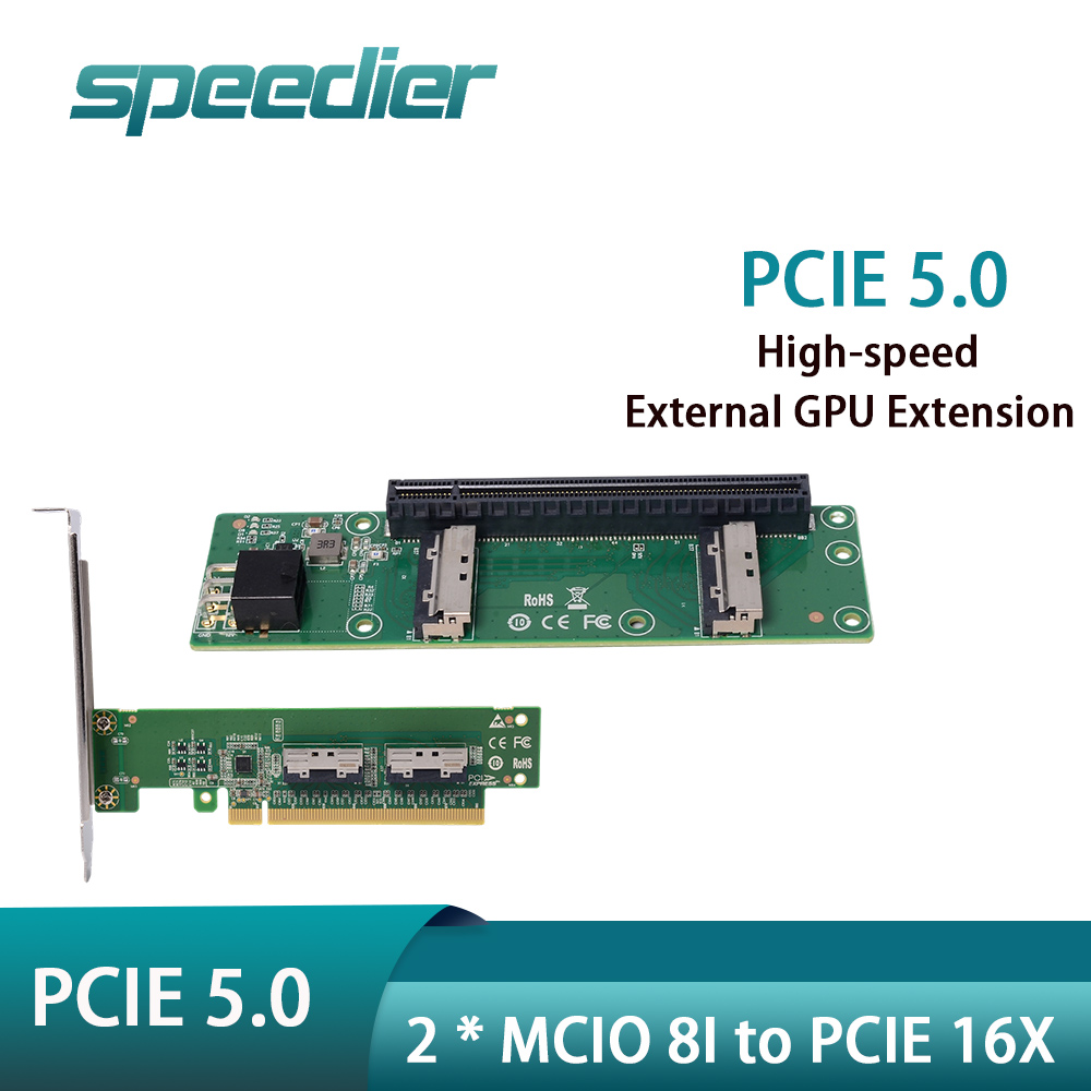 Speedier 2 x MCIO 8i to PCIe 1 - Pcie 5.0 Gpu Riser Cable ulasan dan harga